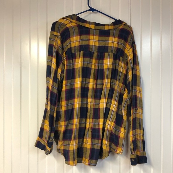 Falls Creek Plaid Yellow and Blue Women's 1/4 Button Pullover Flannel Top 2X - Picture 4 of 4